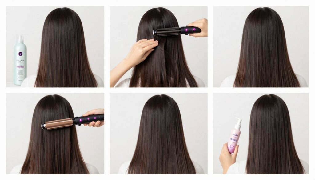 Step-by-step guide showing proper hair straightening technique for best results