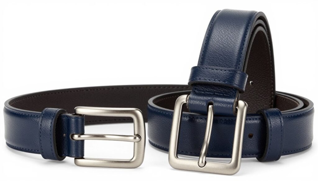Side by side comparison of dress belt and casual belt showing key differences
