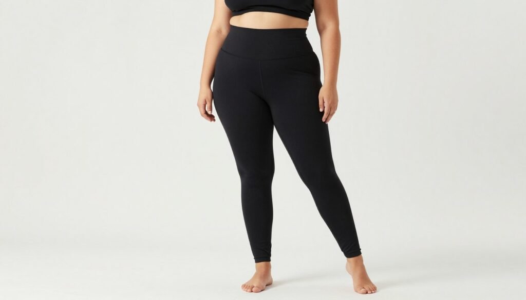 Plus-size woman wearing comfortable leggings in confident pose