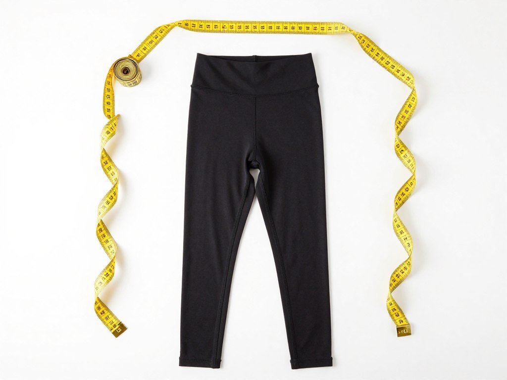 Size chart and measuring tape showing how to measure for leggings