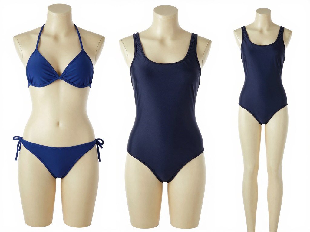 Comparison of different swimsuit coverage levels from minimal to full