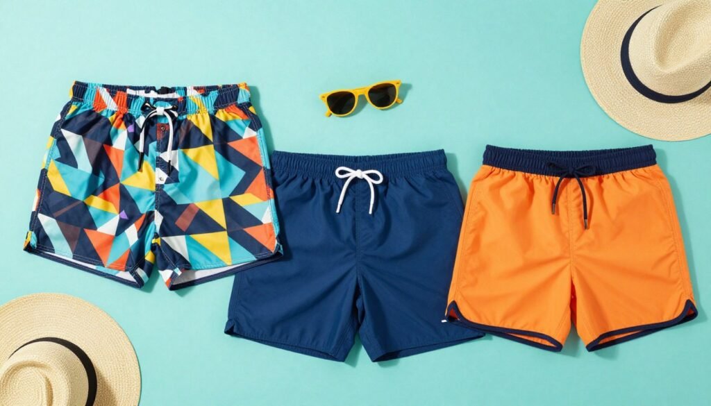 Fashion forward men's swim trunks showcasing 2026 trends