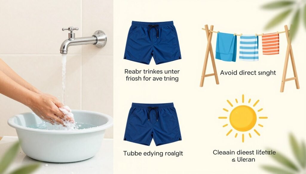 Proper swim trunk care and washing instructions visual guide